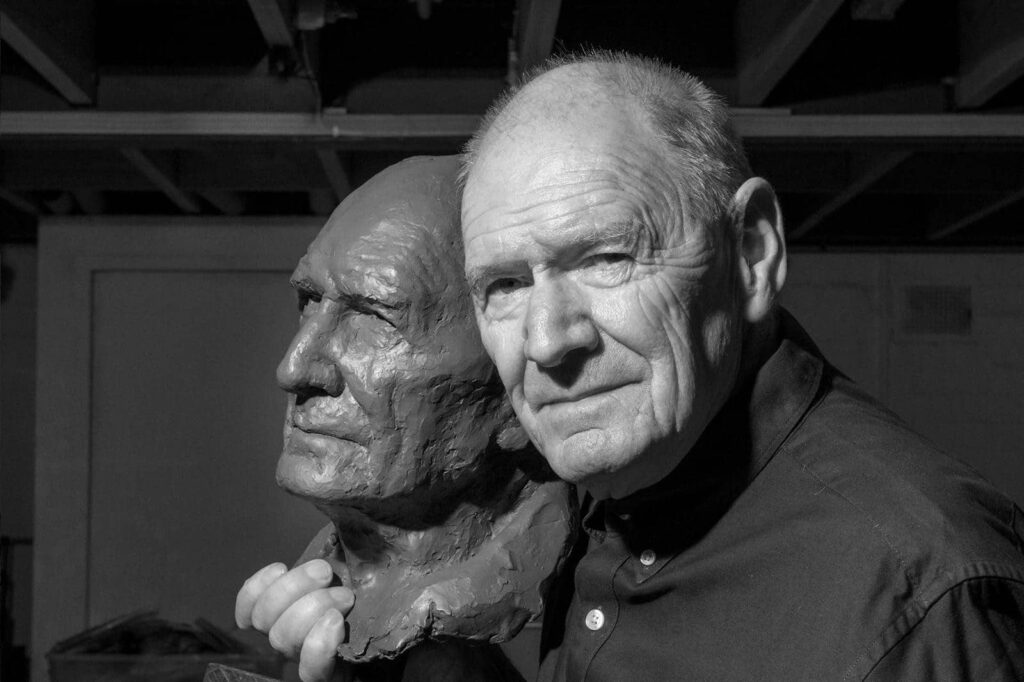 John Gollings Photographer with bronze bust by Maudie Brady