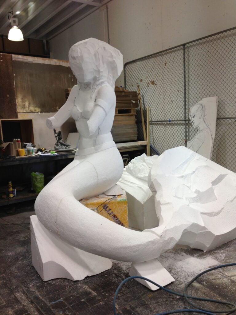 Harp playing mermaid carve in progress