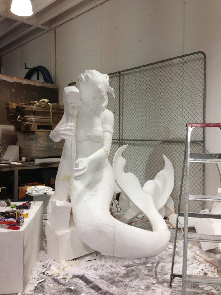 Harp playing mermaid carve in progress