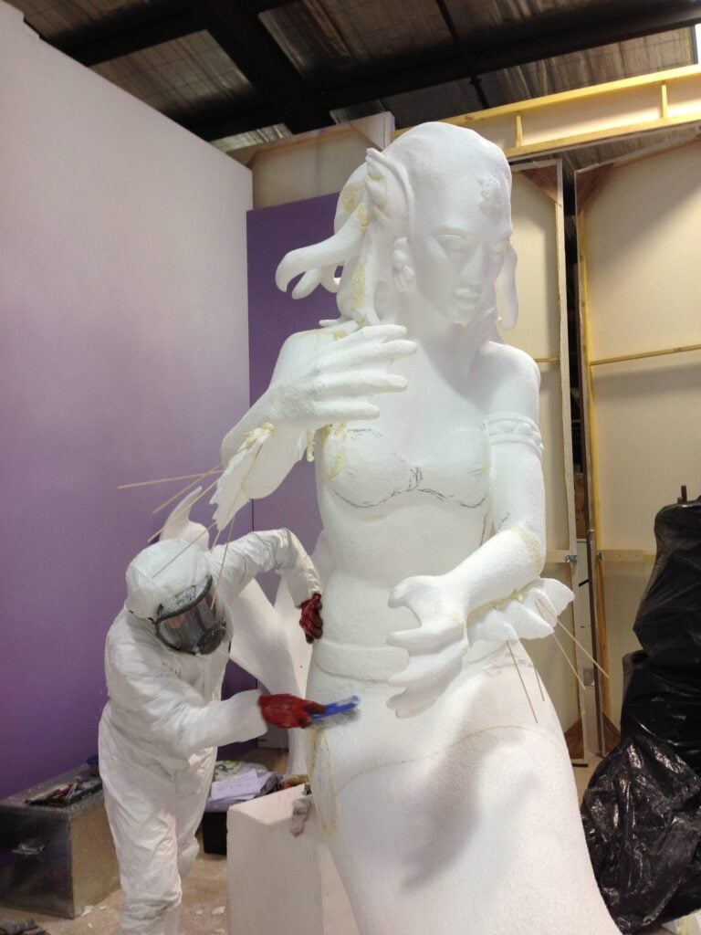 Harp playing mermaid carve in progress