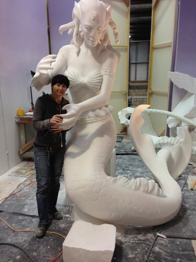Harp playing mermaid carve in progress