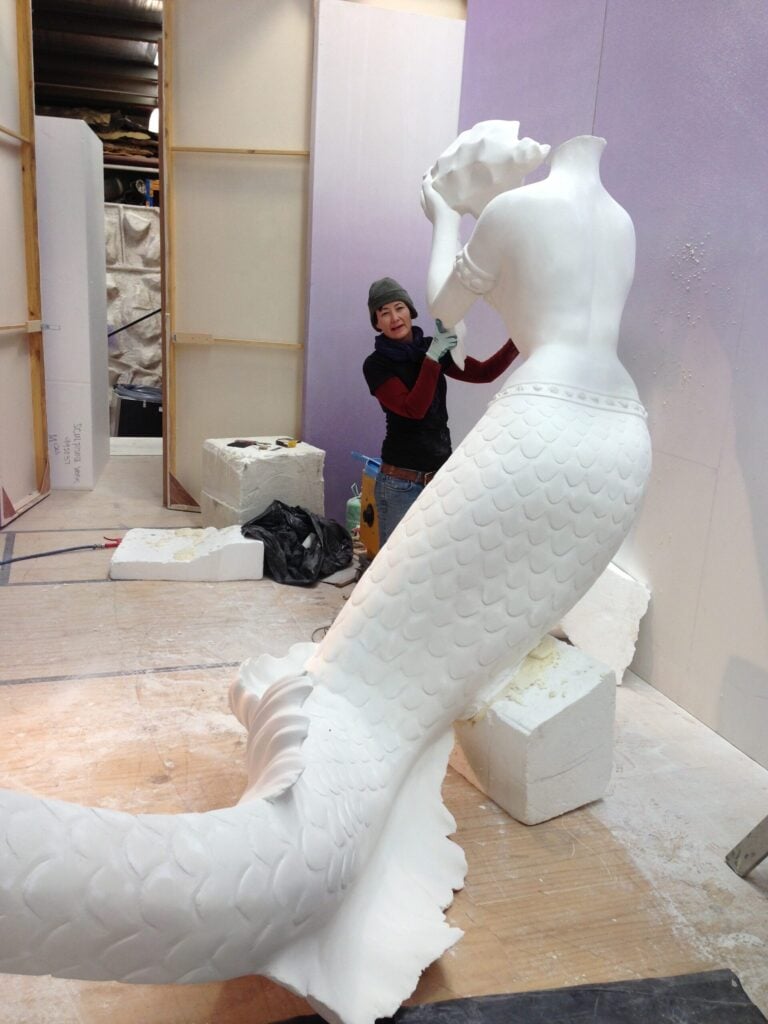 Conch playing mermaid carve in progress