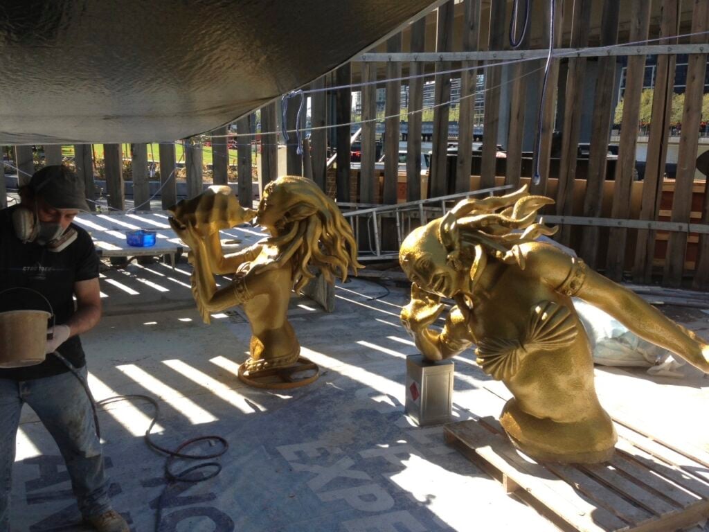 Fibreglass cast being painted