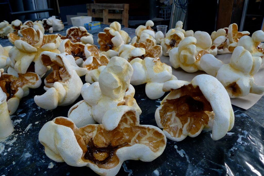 Very large popcorns made for an exhibition.